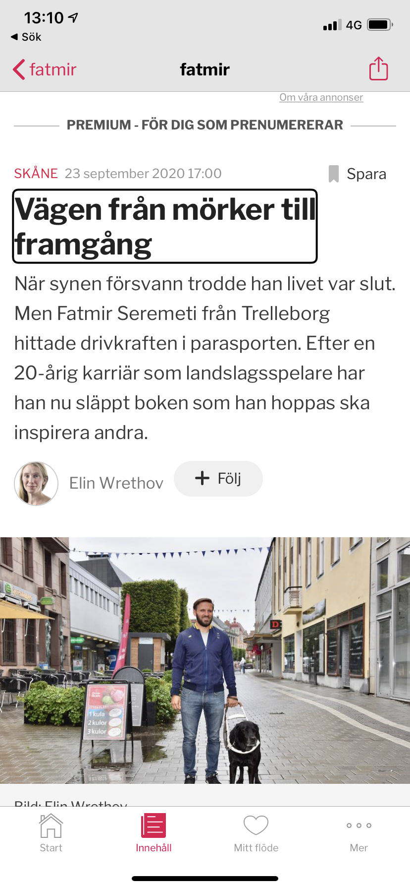 Bild på artikeln i Sydsvenskan. Från mörker till framgång av Fatmir Seremeti